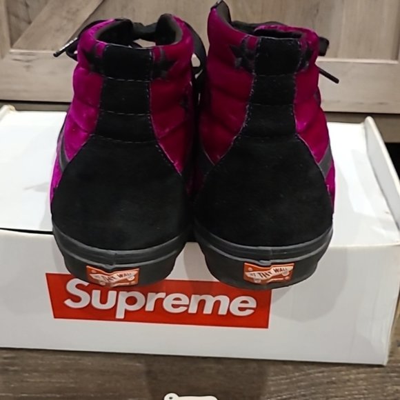 🔥RARE Supreme X Vans Sk8-Hi Velvet Stars Pink Black Mens - Picture 5 of 13